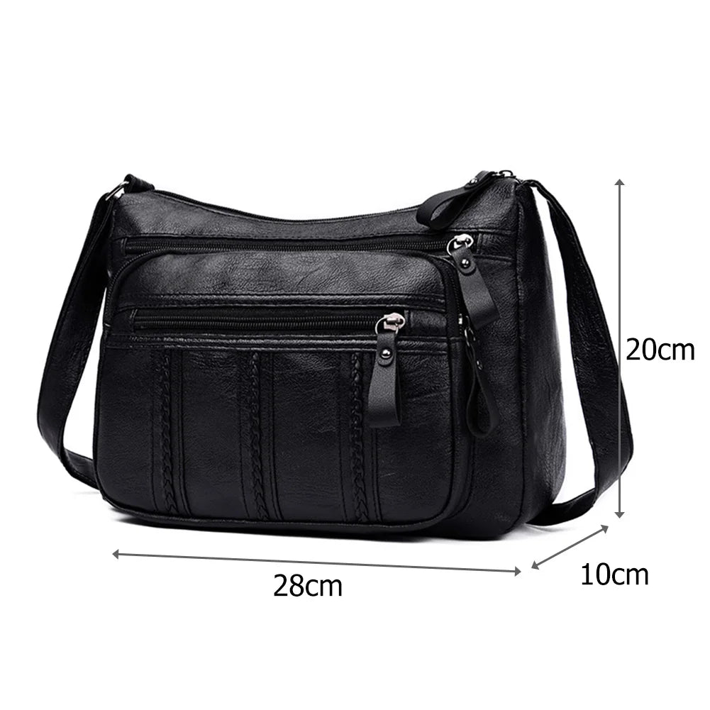 Women Soft PU Leather Crossbody Bag Large Capacity Tote Shoulder Bag