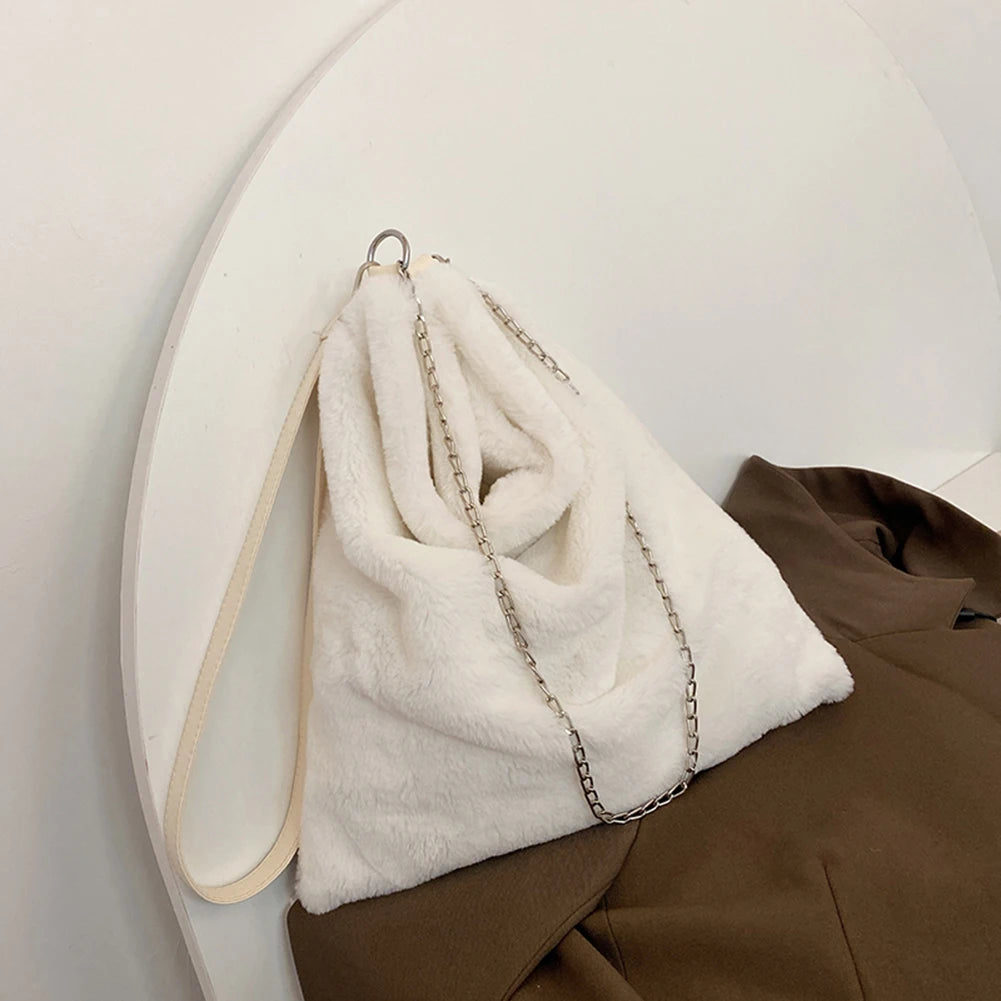 Winter Plush Bucket Bag Faux Fur Shopping Bag Large Capacity