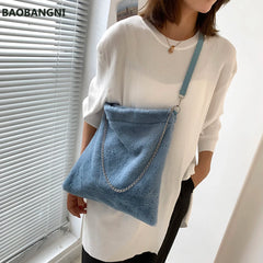 Winter Plush Bucket Bag Faux Fur Shopping Bag Large Capacity