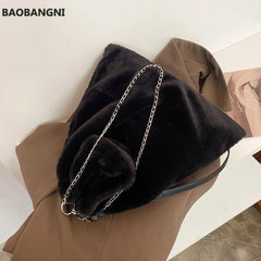 Winter Plush Bucket Bag Faux Fur Shopping Bag Large Capacity
