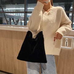 Winter Plush Bucket Bag Faux Fur Shopping Bag Large Capacity