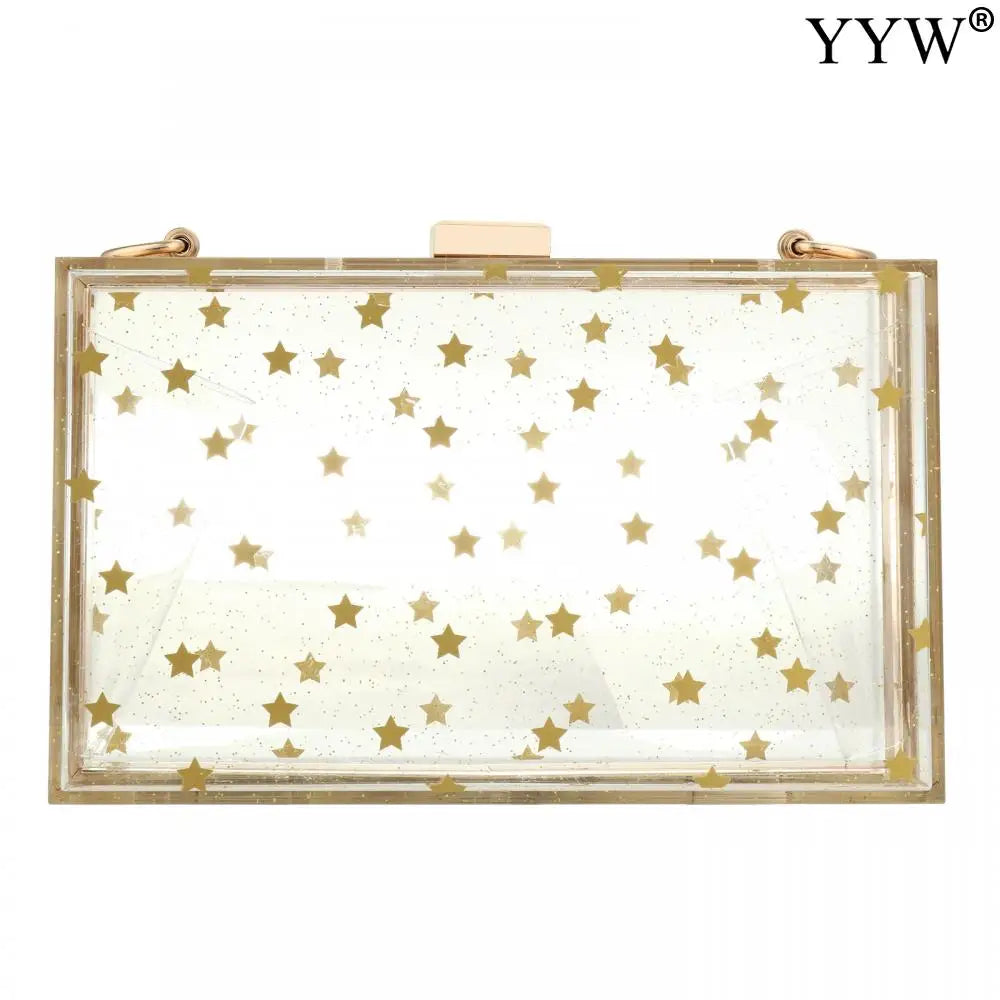 Women Star Acrylic Clutch Bag Box Bag Shoulder Sequined Transparent For Ladies