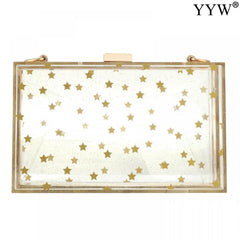 Women Star Acrylic Clutch Bag Box Bag Shoulder Sequined Transparent For Ladies