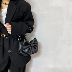 Women's Bow PU Leather Handbag Small Beaded Crossbody Bag Tote Bag