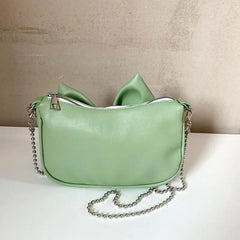 Women's Bow PU Leather Handbag Small Beaded Crossbody Bag Tote Bag