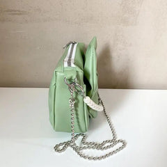 Women's Bow PU Leather Handbag Small Beaded Crossbody Bag Tote Bag