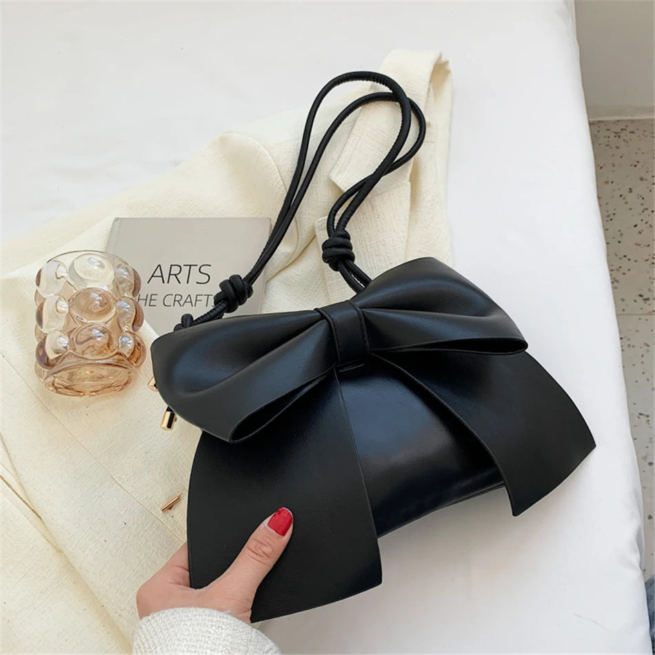 Women's Bow Underarm Bag Leather Shoulder Messenger Bags Lady Purses