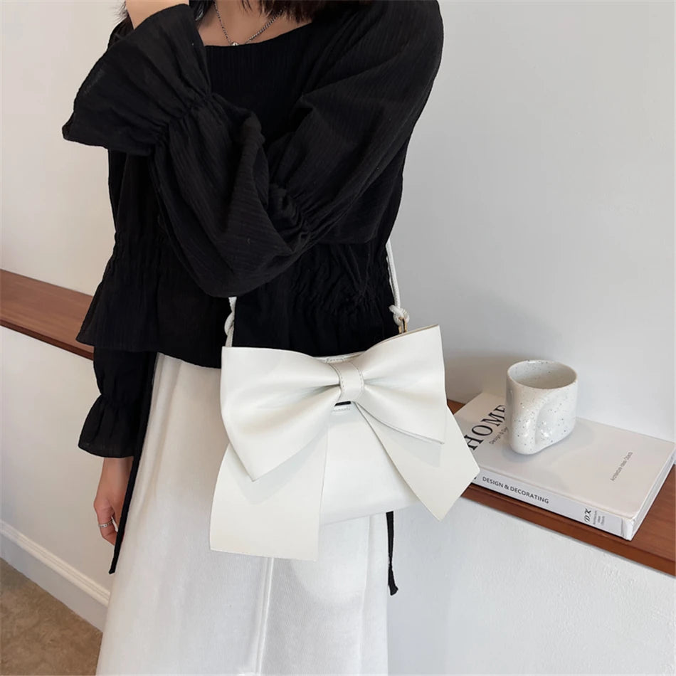 Women's Bow Underarm Bag Leather Shoulder Messenger Bags Lady Purses