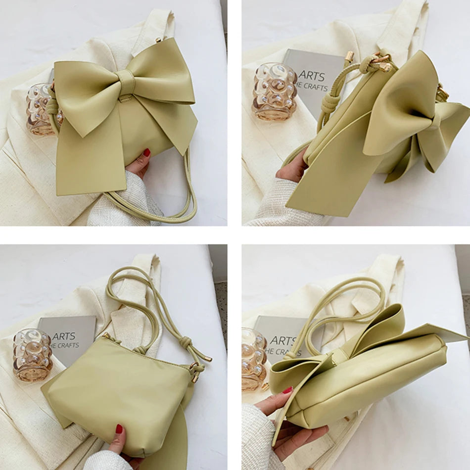 Women's Bow Underarm Bag Leather Shoulder Messenger Bags Lady Purses