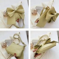 Women's Bow Underarm Bag Leather Shoulder Messenger Bags Lady Purses