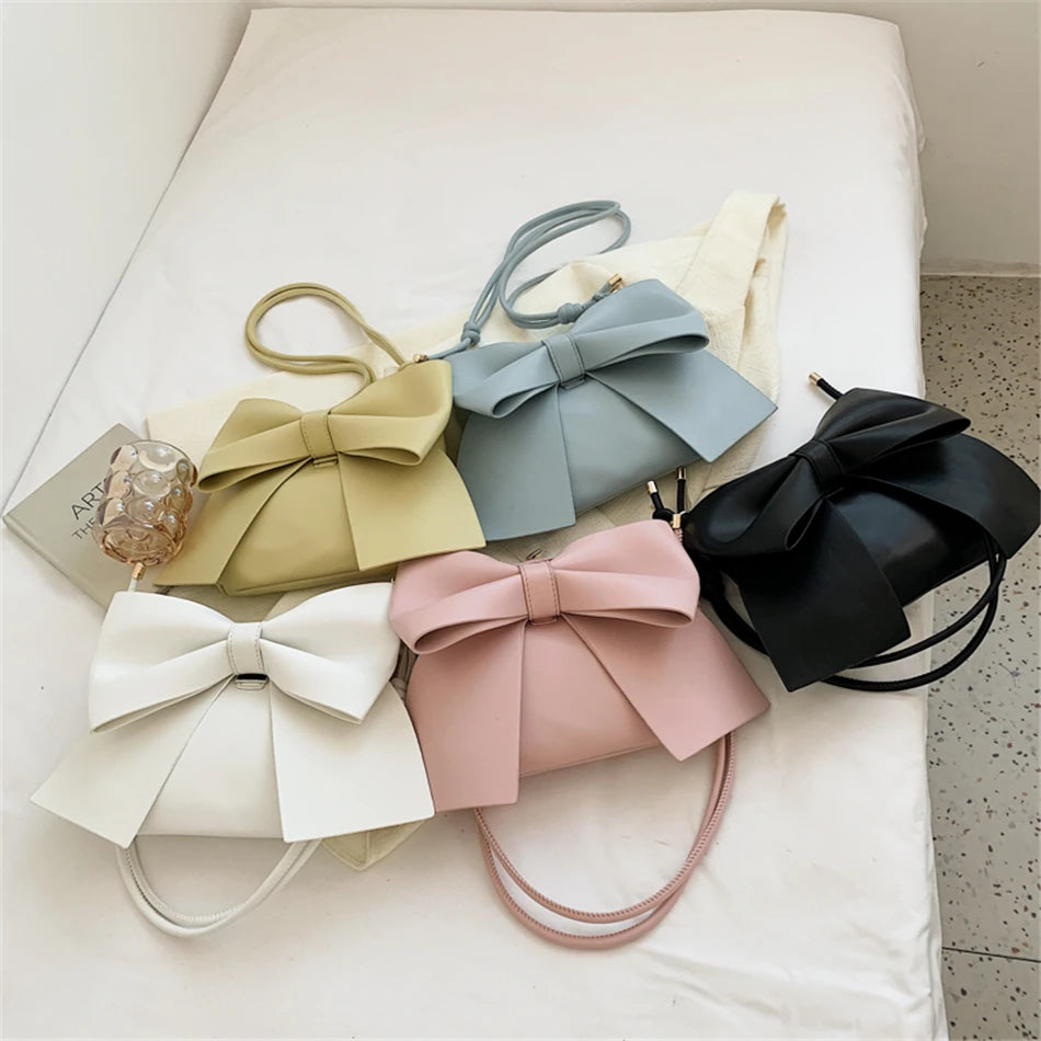 Women's Bow Underarm Bag Leather Shoulder Messenger Bags Lady Purses