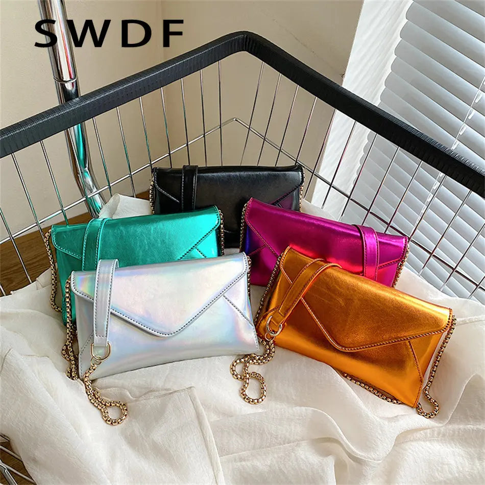 Women's Evening Party Shoulder Bag Laser Leather Messenger Clutch