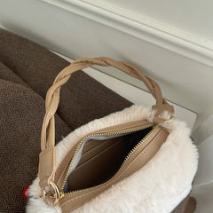 Women's Plush Underarm Bag with Cherry Pendant