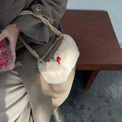 Women's Plush Underarm Bag with Cherry Pendant