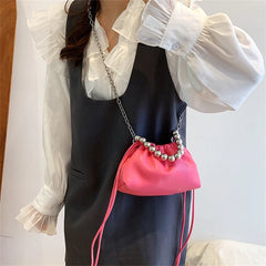 Women's Leather Cloud Bag Beaded Short Handle Shoulder Crossbody Bag