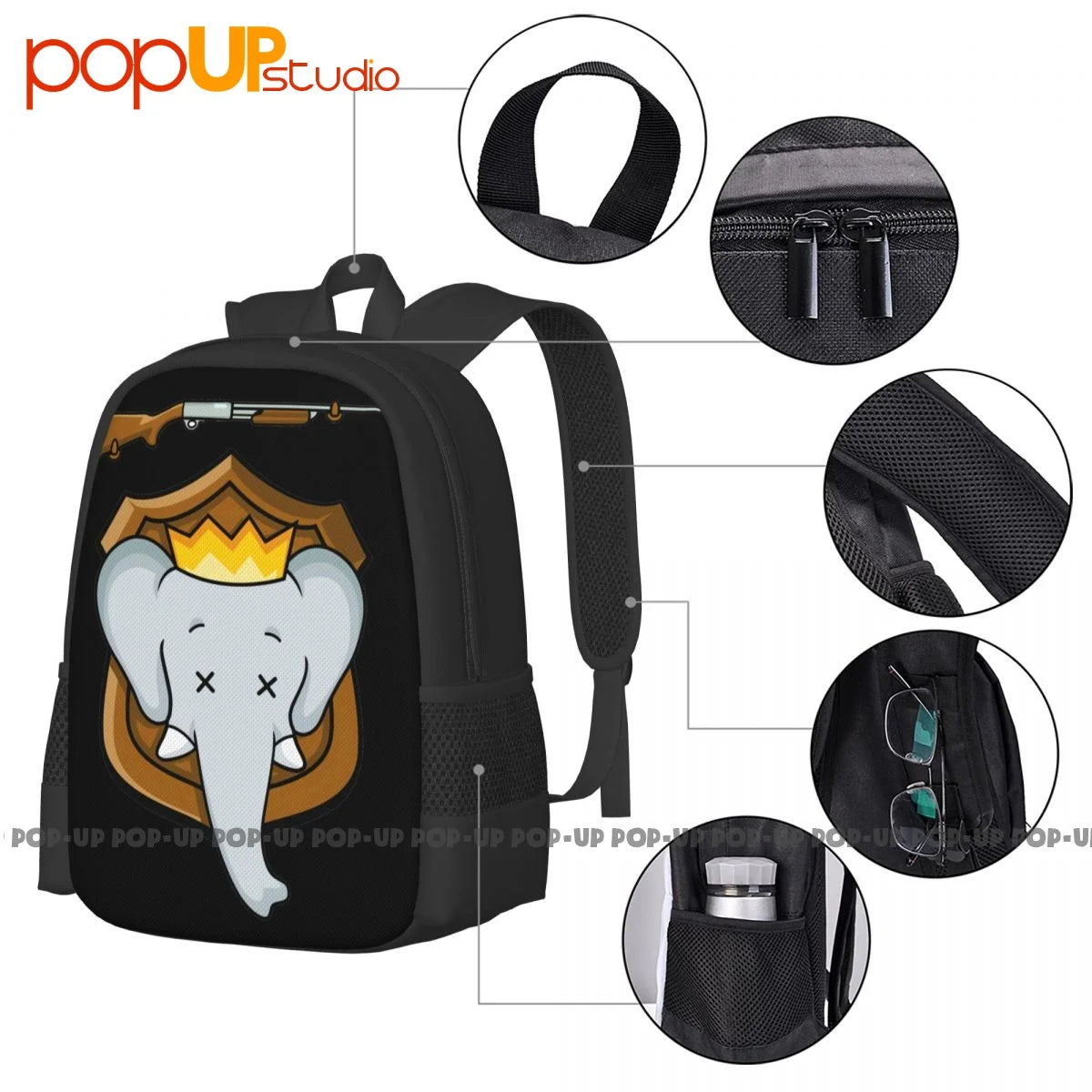 Elephant Trophy Hunter Fun Backpack Large Capacity Hot Shoe Bag Sports Bag