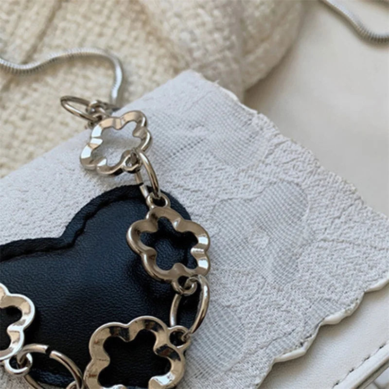 Embossed Chain Small Square Bag - Solid Colour Love Handheld Shoulder Bag