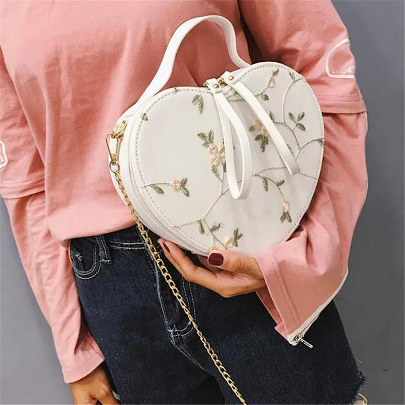 Lace Flower Flap Bag PU Leather Top-Handle Shoulder Crossbody Women Handbag