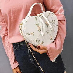 Lace Flower Flap Bag PU Leather Top-Handle Shoulder Crossbody Women Handbag