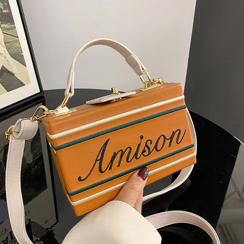 Embroidered Letter Box Style Purses Crossbody Bag Vintage Tote Bag