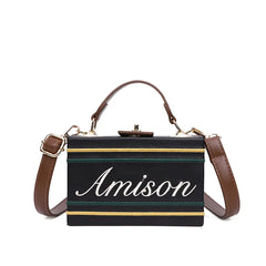 Embroidered Letter Box Style Purses Crossbody Bag Vintage Tote Bag
