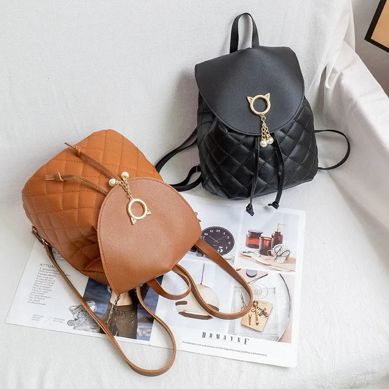Embroidered Mini Backpack Women Bag Small Phone Pouch Soft PU Leather