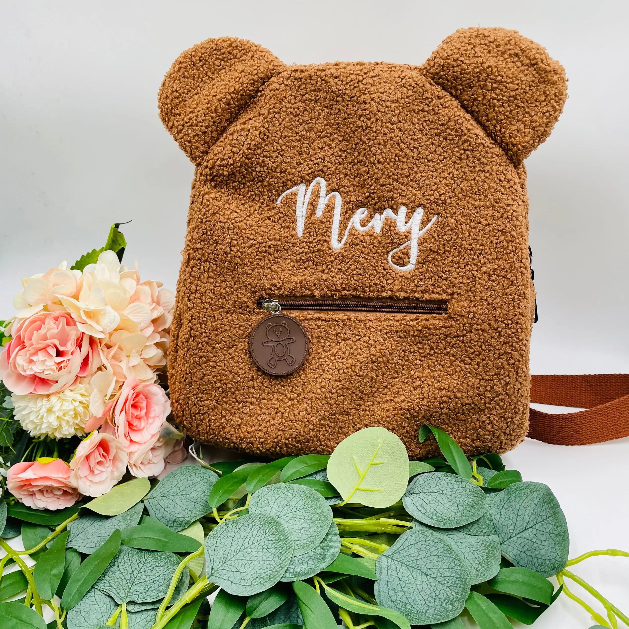 Personalized Brown Bear Backpack Plush Bag