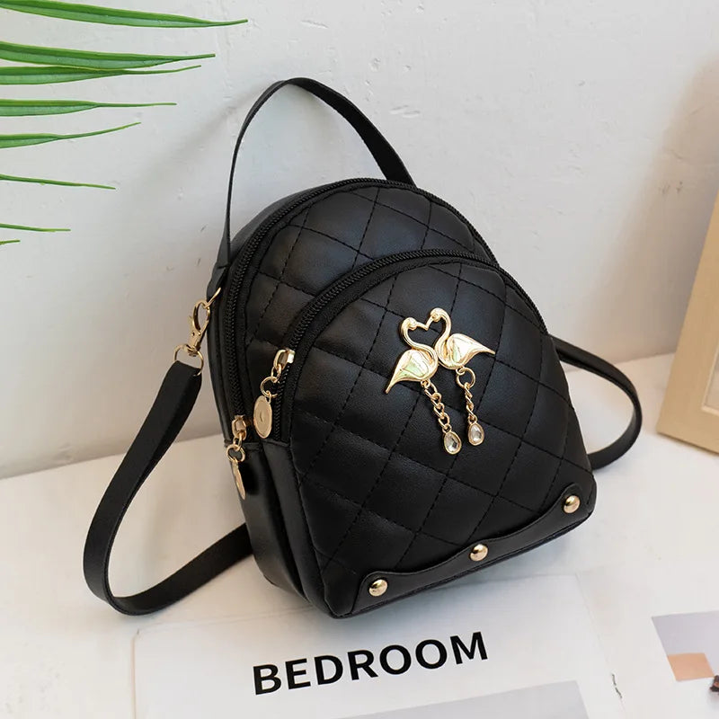 Embroidered Small Backpack PU Leather Women's Bag Ladies Phone Pouch