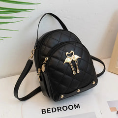 Embroidered Small Backpack PU Leather Women's Bag Ladies Phone Pouch
