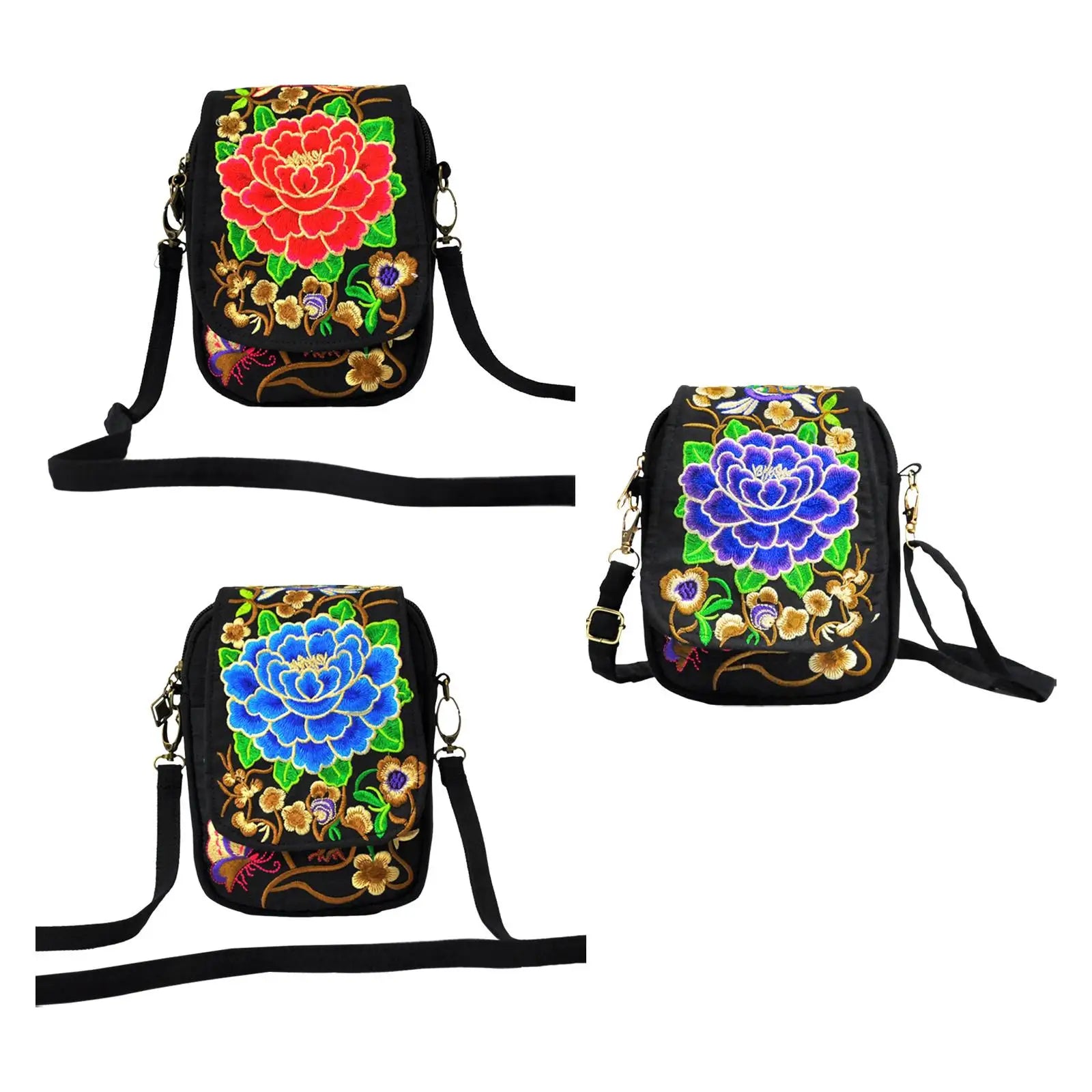Embroidered Peony Pattern Shoulder Bag