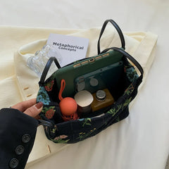 Large Flowers Tote Bag for Women Embroidery Canvas Purse Handbag