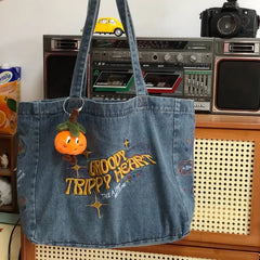 Embroidery Casual Tote Shoulder Bags Canvas Jeans Messenger Bags