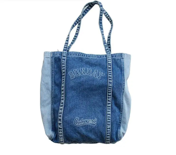 Embroidery Casual Tote Shoulder Bags Canvas Jeans Messenger Bags Soft Student La