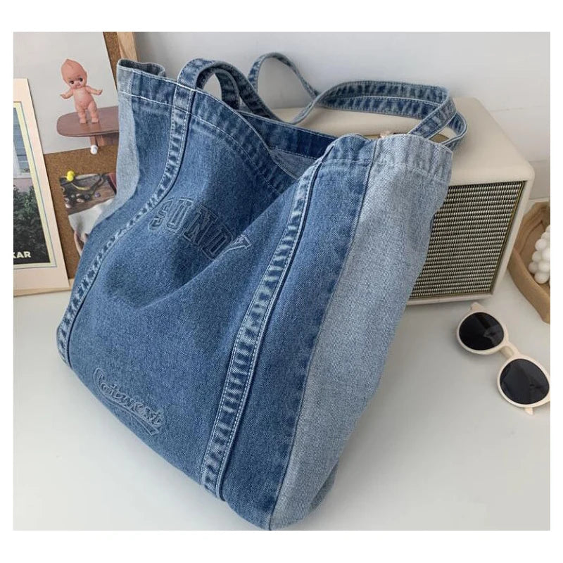 Embroidery Casual Tote Shoulder Bags Canvas Jeans Messenger Bags Soft Student La