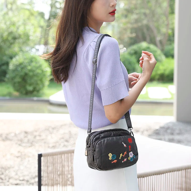 Soft PU Leather Mini Messenger Bag for Women in Brown