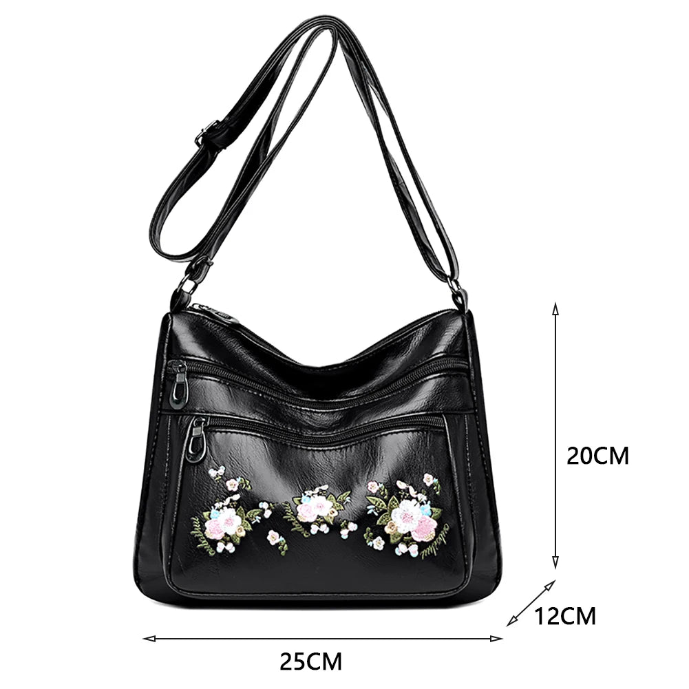 Embroidery Flower Pattern Crossbody Bag Women Shopping Shoulder Bags