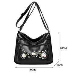 Embroidery Flower Pattern Crossbody Bag Women Shopping Shoulder Bags