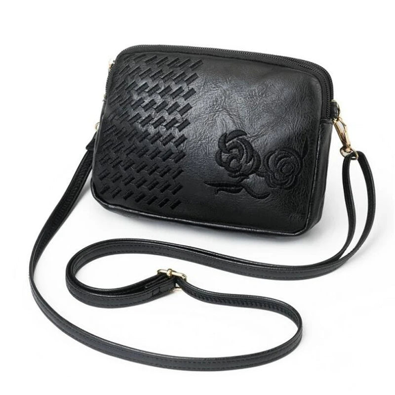 Embroidery Flower Shoulder Bag Vintage PU Leather Crossbody