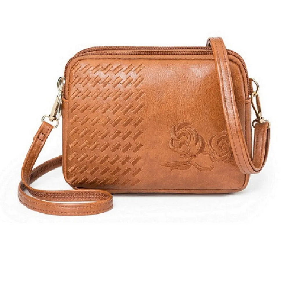 Embroidery Flower Shoulder Bag Vintage PU Leather Crossbody