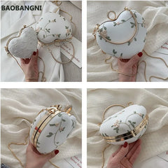 Embroidery Flowers Women Heart Clutch Evening Bags