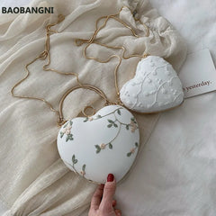 Embroidery Flowers Women Heart Clutch Evening Bags