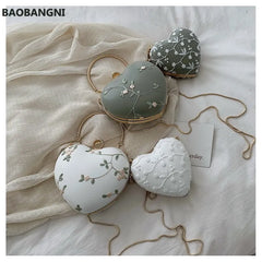 Floral Heart Clutch Evening Bag Chain Shoulder Purse for Ladies