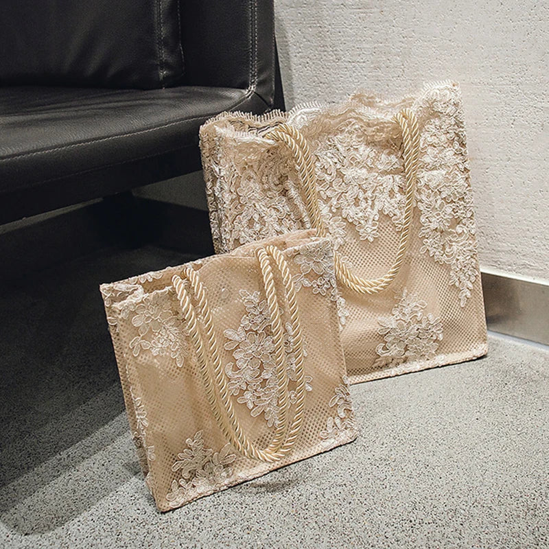 Embroidery Hollow Shoulder Bag Lace Mesh Tote Bag Ladies Handbags
