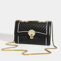 Quilted Embroidery Handbag Women PU Leather Messenger Chain Crossbody Bag