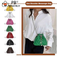 Embroidery Thread PU Small Handbags Women Chain Bucket Clutch Purse Shoulder Bag