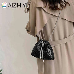 Embroidery Thread PU Handbags Chain Bucket Clutch Purse Shoulder Bag