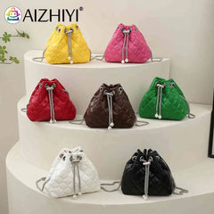 Embroidery Thread PU Handbags Chain Bucket Clutch Purse Shoulder Bag