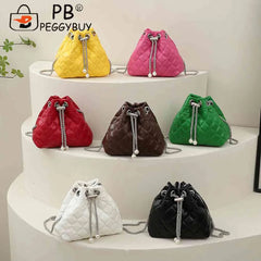 Embroidery Thread PU Small Handbags Women Chain Bucket Clutch Purse Shoulder Bag