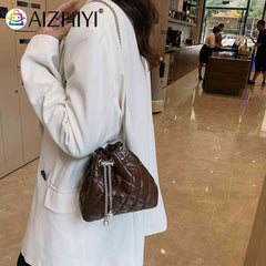 Embroidery Thread PU Handbags Chain Bucket Clutch Purse Shoulder Bag