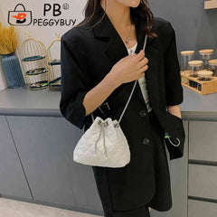 Embroidery Thread PU Small Handbags Women Chain Bucket Clutch Purse Shoulder Bag